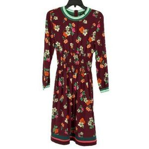 Maje Long Sleeve Sz 1 S Roskea Floral Print Smocked Back Fit & Flare Mini Dress